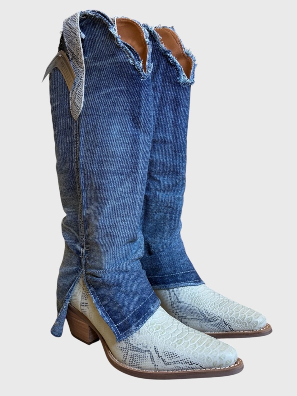 NWB Dingo Shabby Women's Leather Boots Size 7.5 Denim Shaft Boho Western Cowgirl - Picture 2 of 16